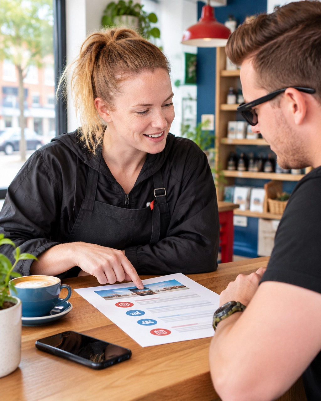 Harlow small-business owner reviewing a simple advertising campaign plan
